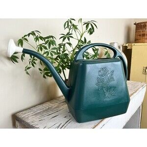 Vintage Misco Forrest Green Plastic Watering Can W/ White Spout 16” USA Retro